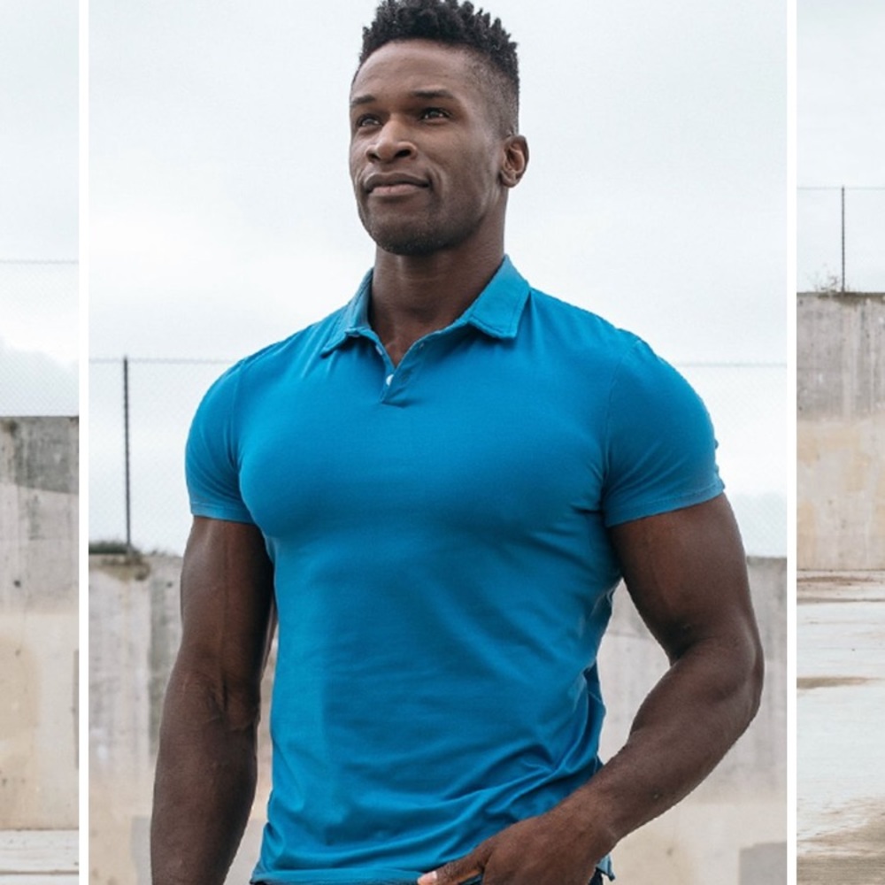 Men’s Polo, Steel Blue, Barbell